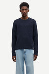 navy blue jumper with crew neck and rib detailing from samsoe samsoe model shot