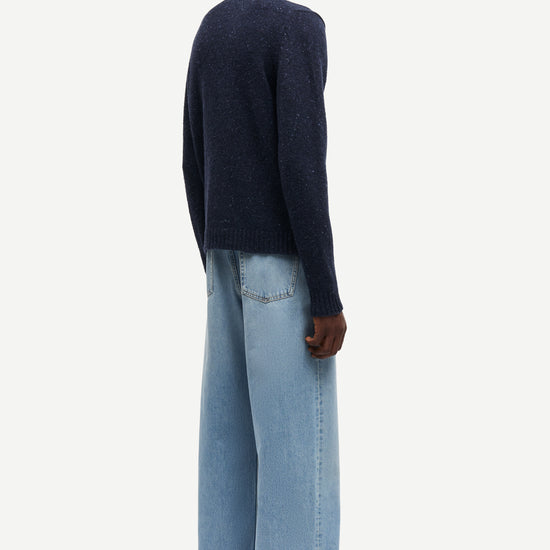 navy blue jumper with crew neck and rib detailing from samsoe samsoe rear view