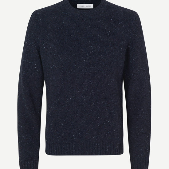 navy blue jumper with crew neck and rib detailing from samsoe samsoe