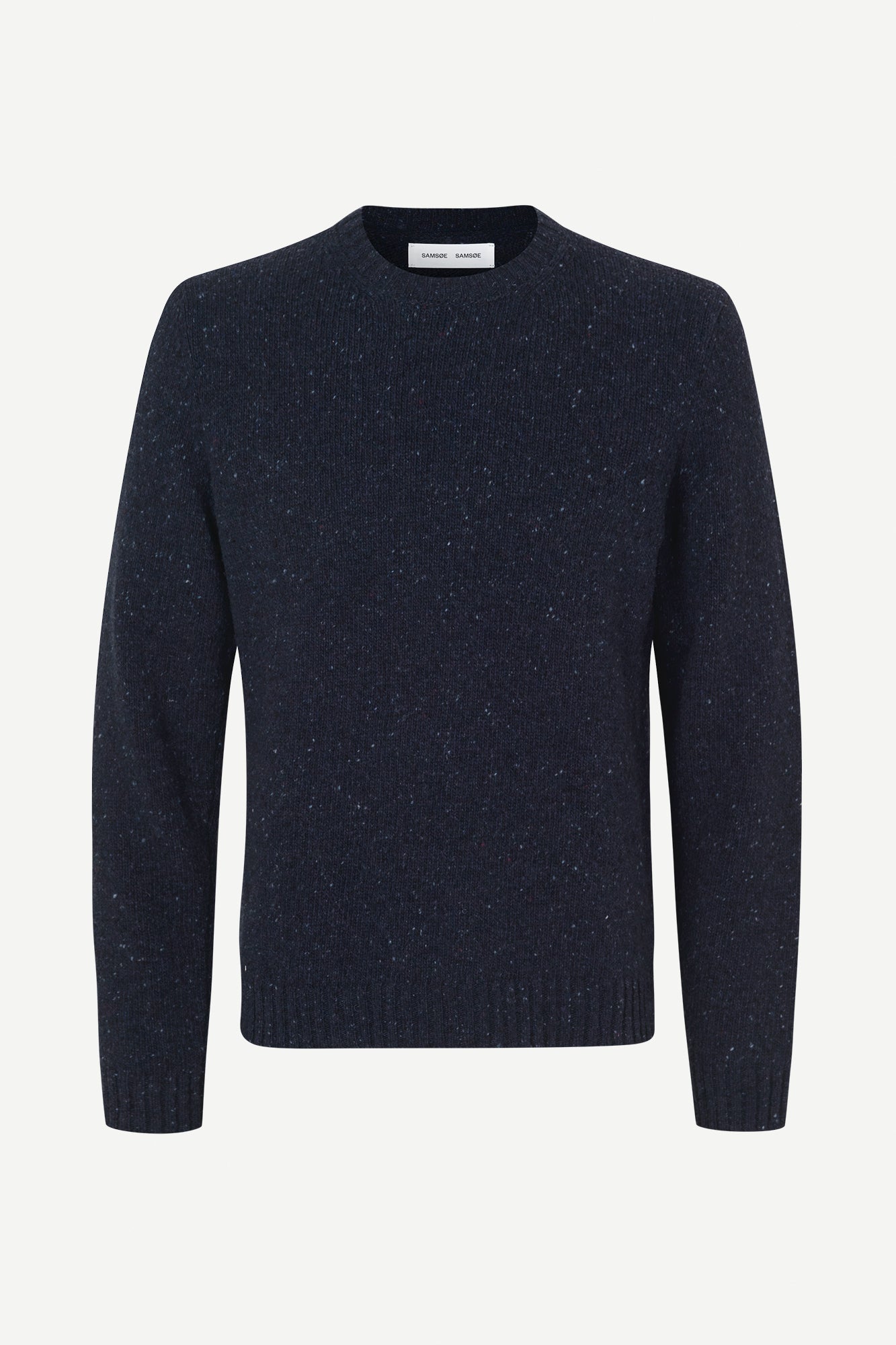 navy blue jumper with crew neck and rib detailing from samsoe samsoe
