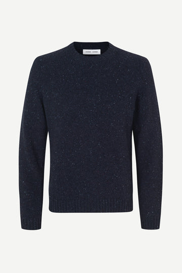 navy blue jumper with crew neck and rib detailing from samsoe samsoe