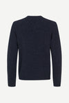 navy blue jumper with crew neck and rib detailing from samsoe samsoe rear view