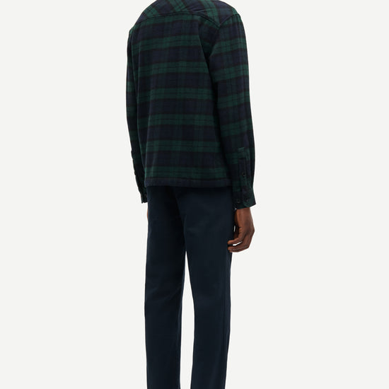 navy and green check overshirt with 2 chest patch pockets and buttoned cuffs from samsoe samsoe rear view