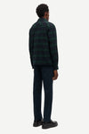 navy and green check overshirt with 2 chest patch pockets and buttoned cuffs from samsoe samsoe rear view