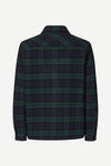 navy and green check overshirt with 2 chest patch pockets and buttoned cuffs from samsoe samsoe rear view