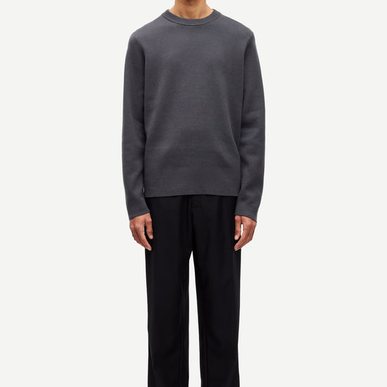 dark grey crew neck jumper from samsoe samsoe model shot