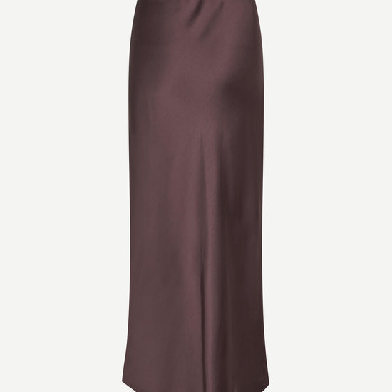 Burgundy satin skirt on a white background