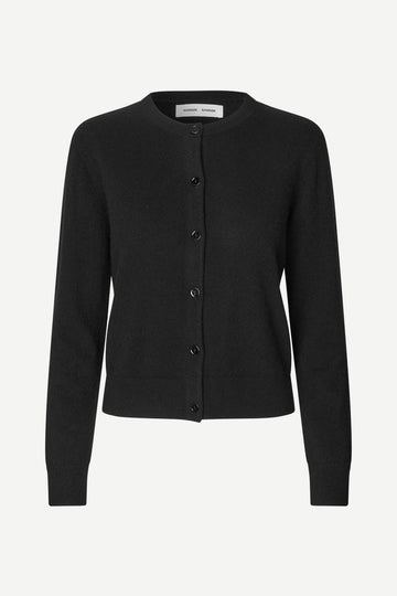 Black cashmere cardigan on a white background from Samsoe Samsoe