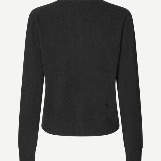 Black cashmere cardigan on a white background rear view from Samsoe Samsoe