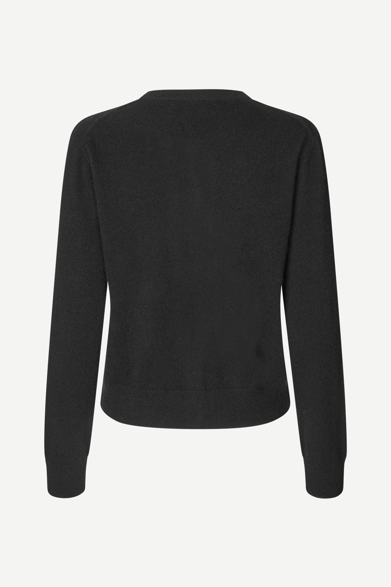 Black cashmere cardigan on a white background rear view from Samsoe Samsoe