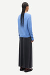 blue round neck jumper with ribbed neck, cuffs and hem from samsoe samsoe rearview