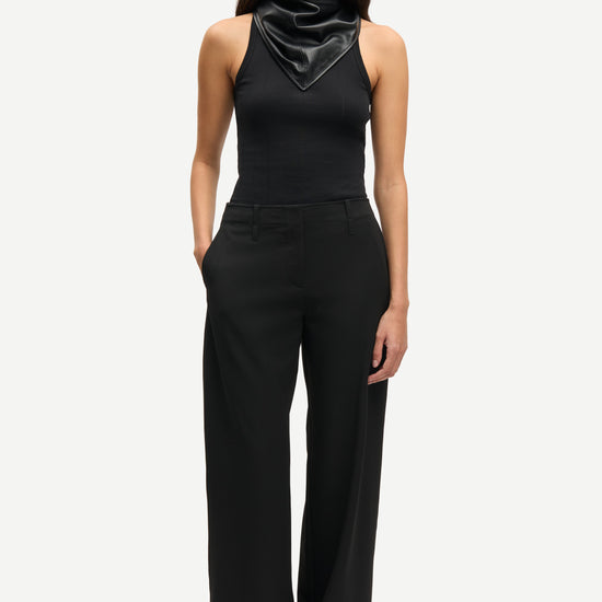 Flat fronted black straight leg trousers