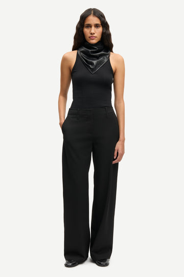 Flat fronted black straight leg trousers