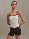 white ribbed tank top with chocolate brown straps/edging from varley