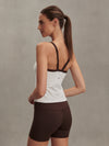 white ribbed tank top with chocolate brown straps/edging from varley rear view