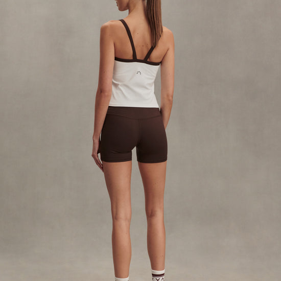 white ribbed tank top with chocolate brown straps/edging from varley rear view