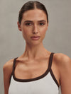 white ribbed tank top with chocolate brown straps/edging from varley close up
