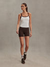 white ribbed tank top with chocolate brown straps/edging from varley model shot