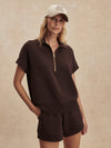 short sleeve chocolate brown sweatshirt with half zip from varley
