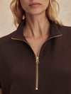short sleeve chocolate brown sweatshirt with half zip from varley close up