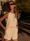pale yellow soft shorts with elasticated waistband from varley model shot
