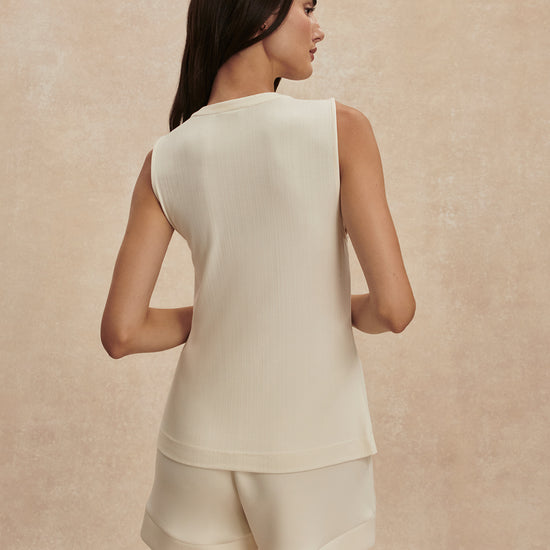 round neck button down ivory tank top from varley rear view