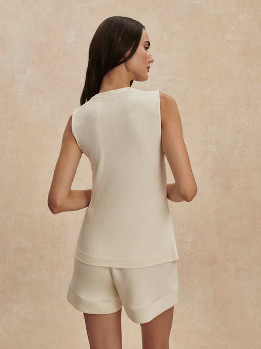 round neck button down ivory tank top from varley rear view