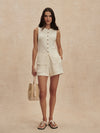 round neck button down ivory tank top from varley model shot