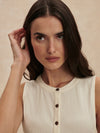 round neck button down ivory tank top from varley close up