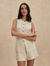 round neck button down ivory tank top from varley model shot