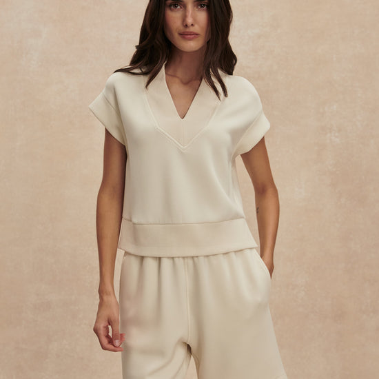 v neck short sleeve beige sweat from varley