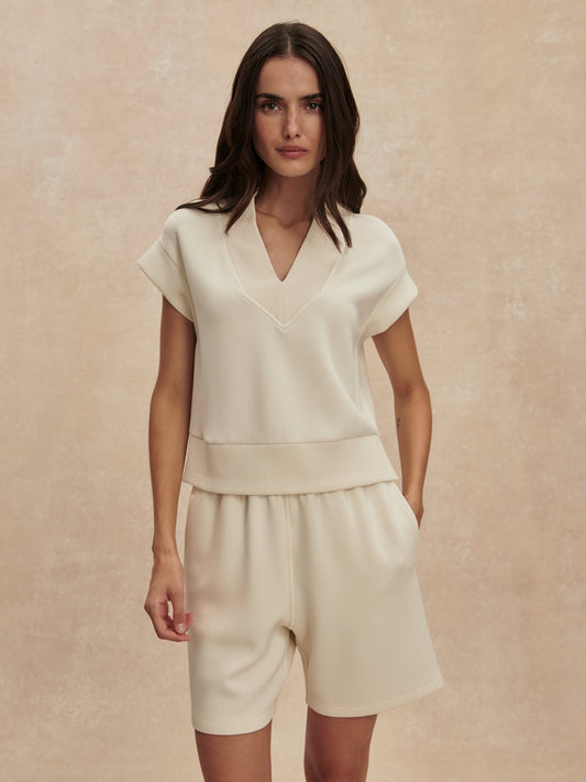 v neck short sleeve beige sweat from varley