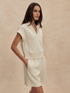 v neck short sleeve beige sweat from varley side view
