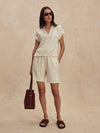 v neck short sleeve beige sweat from varley model shot