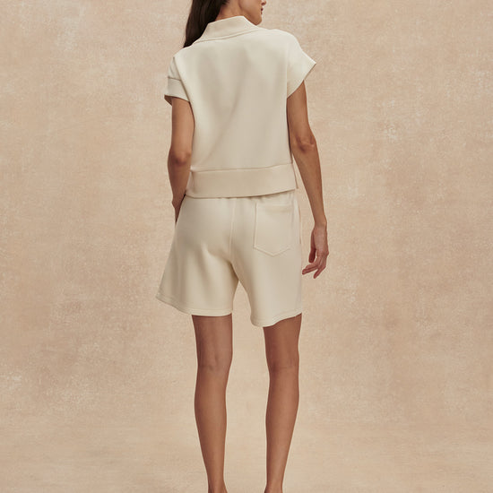 v neck short sleeve beige sweat from varley rear view