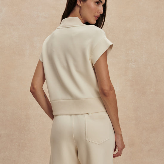 v neck short sleeve beige sweat from varley rear view
