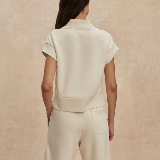 v neck short sleeve beige sweat from varley rear view