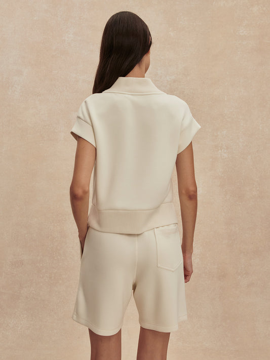 v neck short sleeve beige sweat from varley rear view