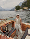 short sleeve round neck knitted button down tank top from varley model shot
