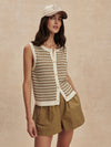 short sleeve round neck knitted button down tank top from varley model shot