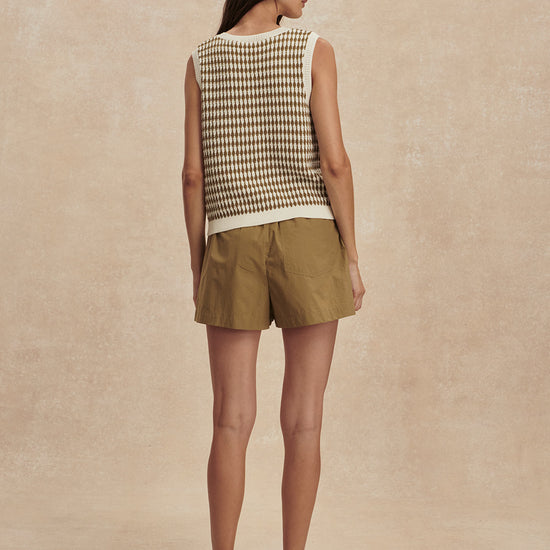 short sleeve round neck knitted button down tank top from varley rear view