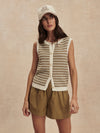 short sleeve round neck knitted button down tank top from varley model shot