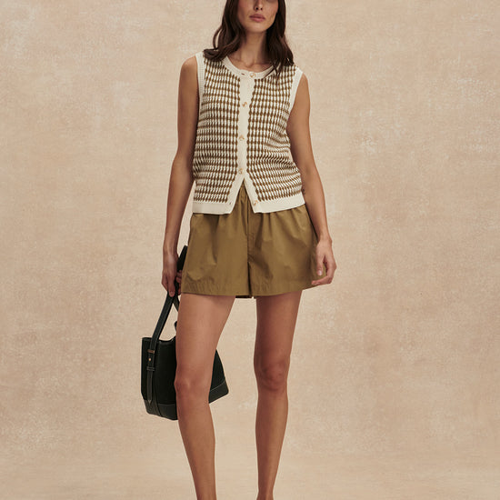 short sleeve round neck knitted button down tank top from varley