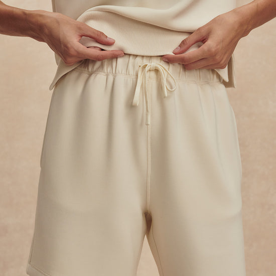 wide leg soft shorts beige with drawstring waistband from varley