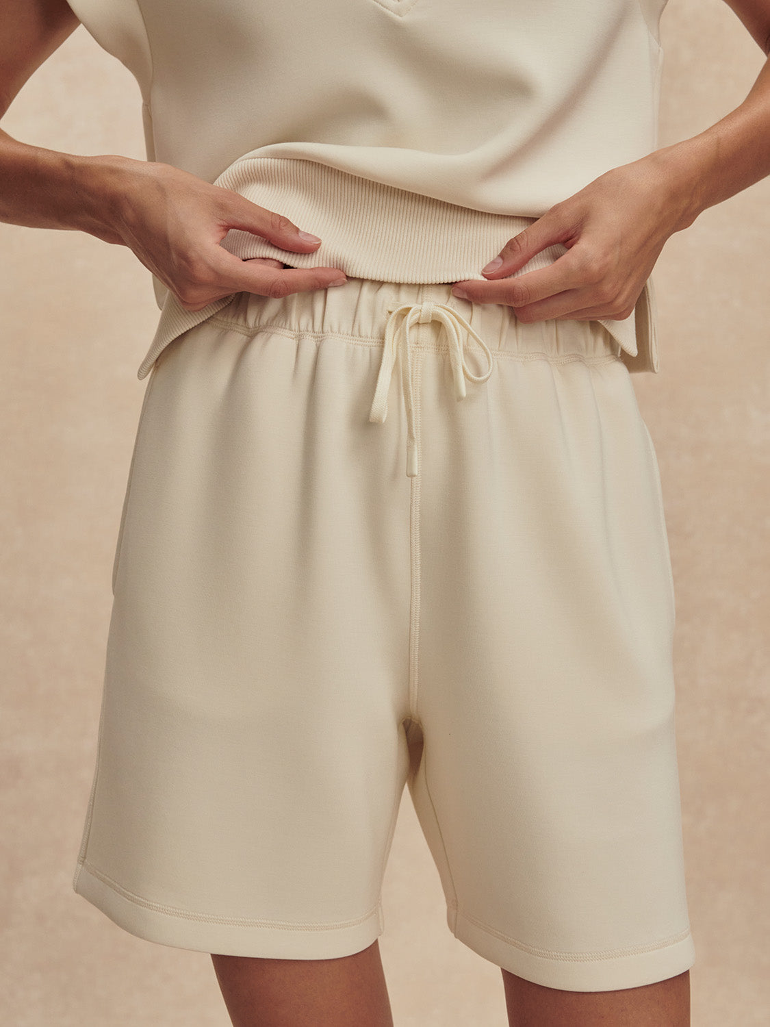 wide leg soft shorts beige with drawstring waistband from varley
