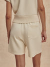 wide leg soft shorts beige with drawstring waistband from varley rear view