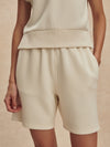 wide leg soft shorts beige with drawstring waistband from varley close up