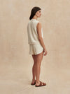 round neck button half placket tank top in beige from varley rear view