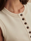 round neck button half placket tank top in beige from varley close up