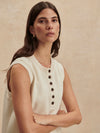 round neck button half placket tank top in beige from varley model shot